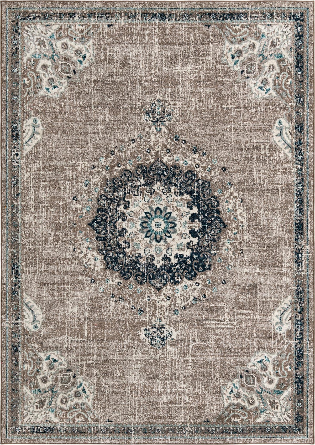 Penrose Alexis Gray & Beige Area Rug | Rectangle overhead | SKU 3143373