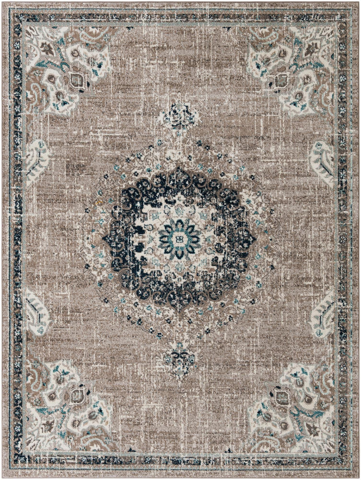 Penrose Alexis Gray & Beige Area Rug | Rectangle overhead | SKU 3143374