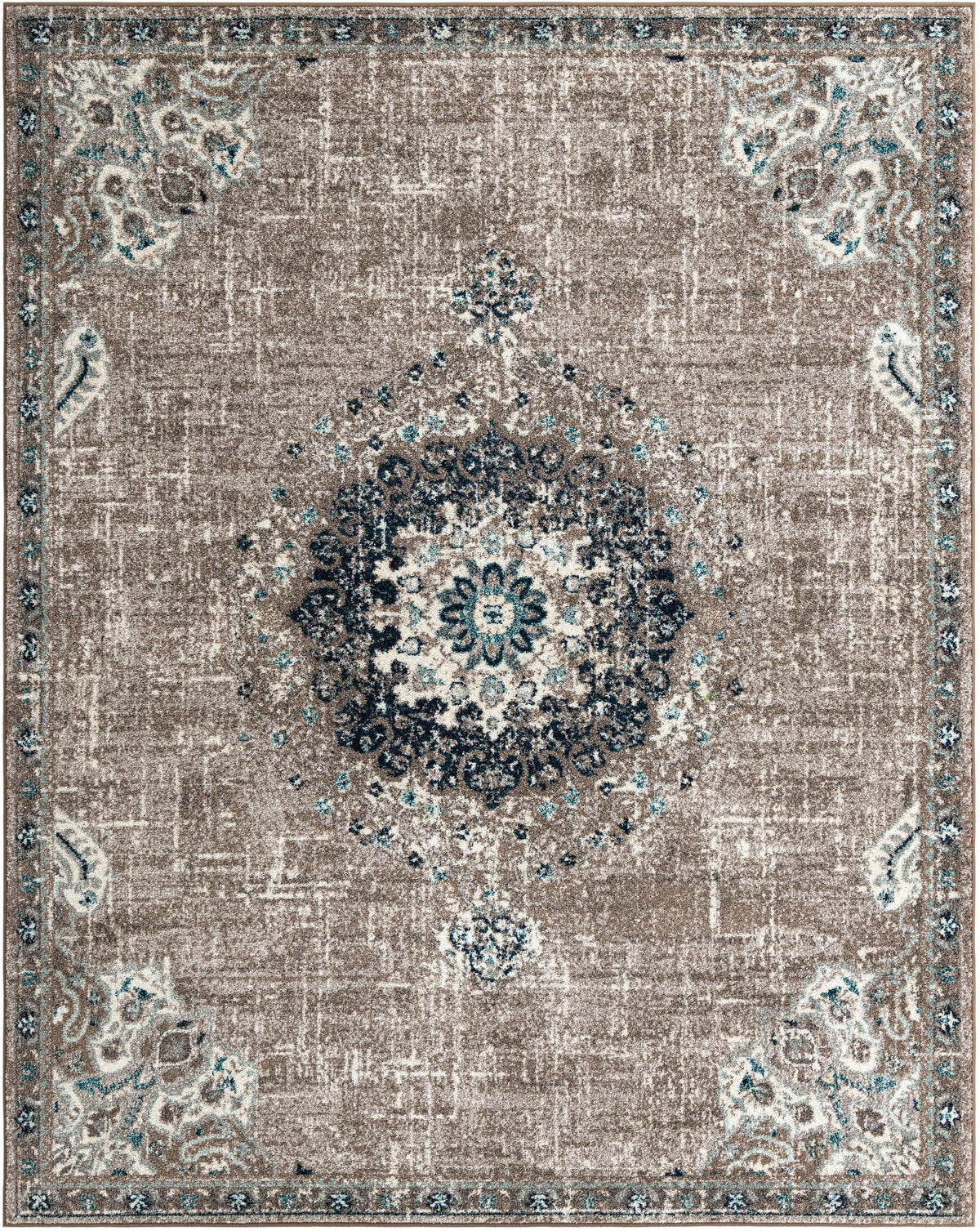 Penrose Alexis Gray & Beige Area Rug | Rectangle overhead | SKU 3143375