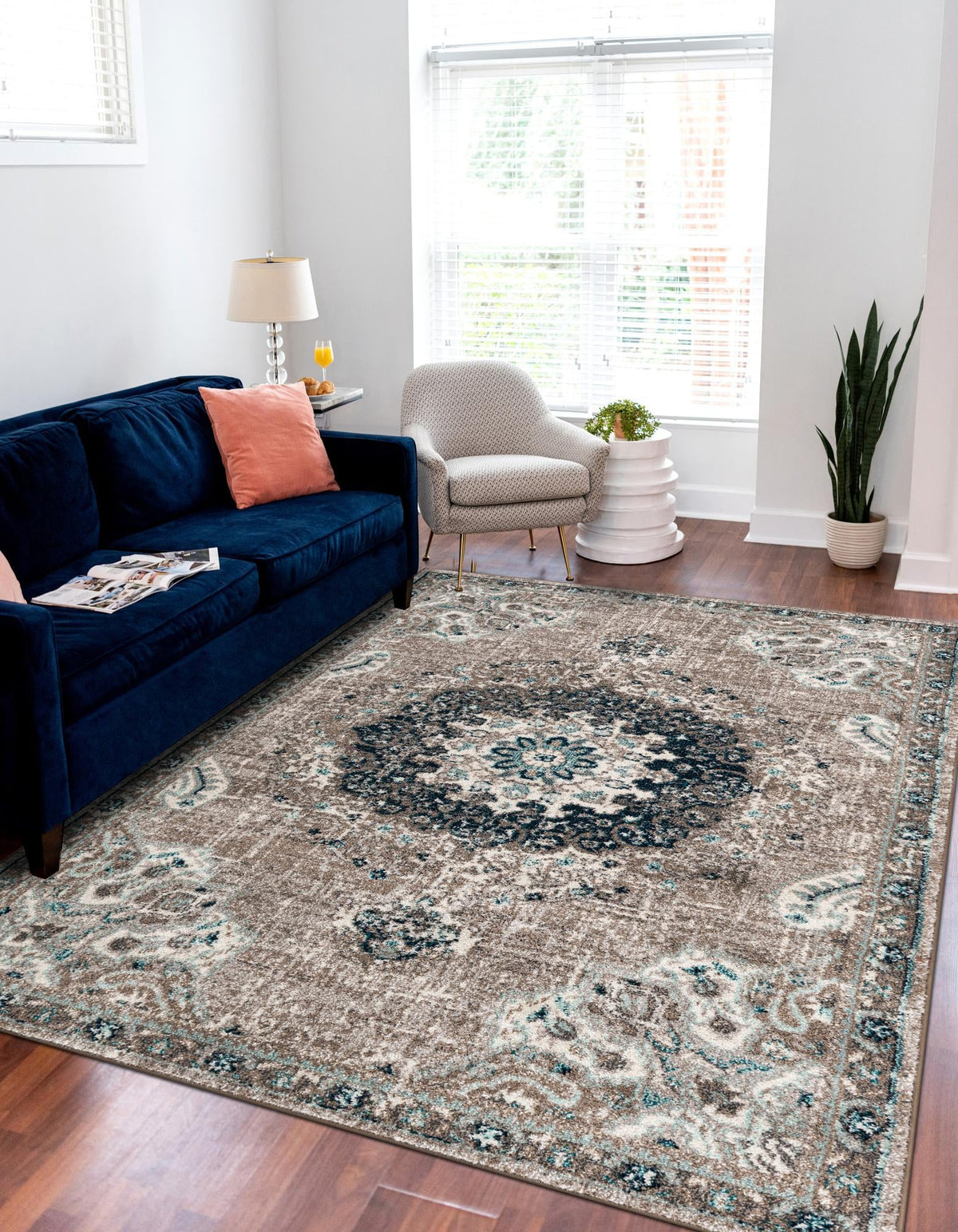 Penrose Alexis Gray & Beige Area Rug | Rectangle in room
