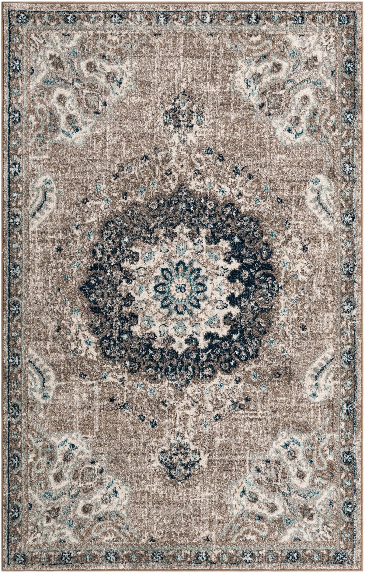 Penrose Alexis Gray & Beige Area Rug | Rectangle overhead | SKU 3143376