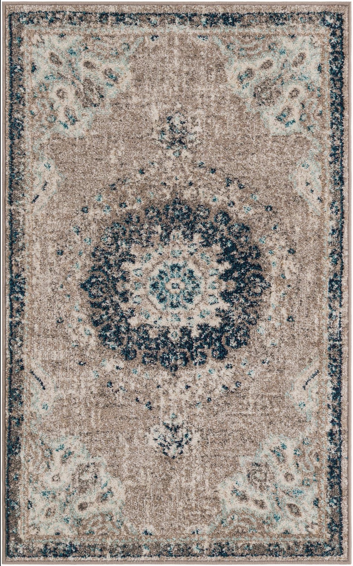 Penrose Alexis Gray & Beige Area Rug | Rectangle overhead | SKU 3143377