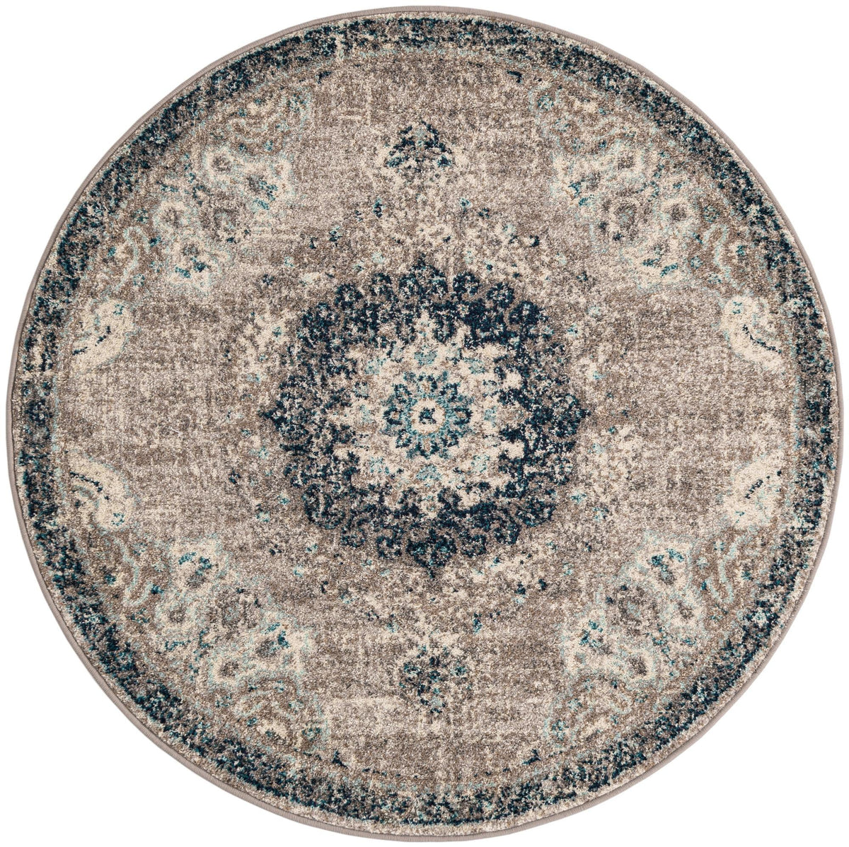 Penrose Alexis Gray & Beige Area Rug | Round overhead | SKU 3143380
