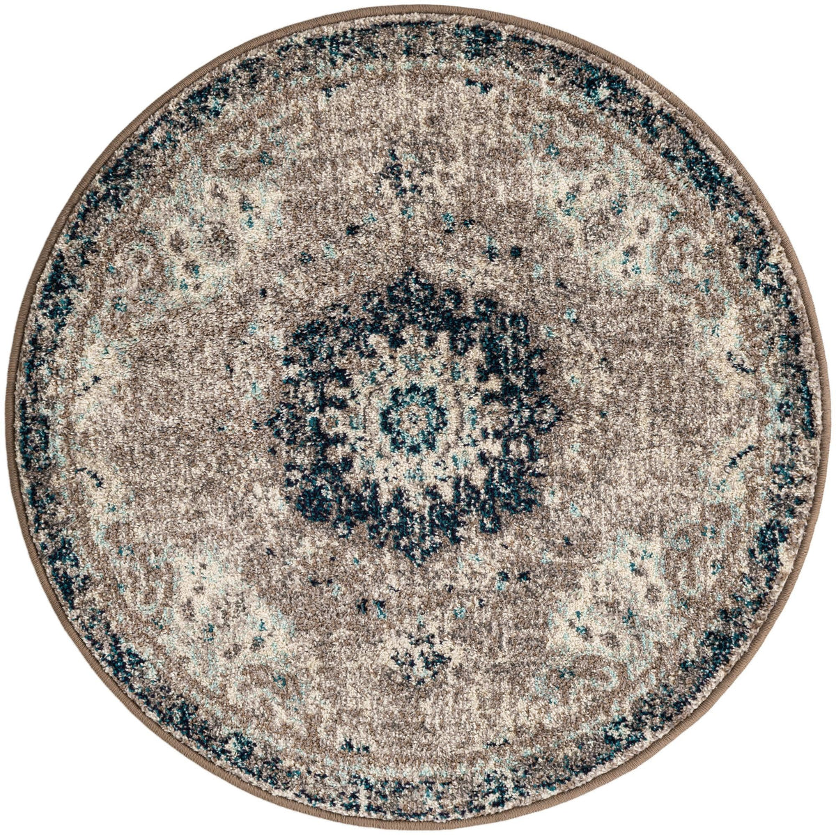 Penrose Alexis Gray & Beige Area Rug | Round overhead | SKU 3143381