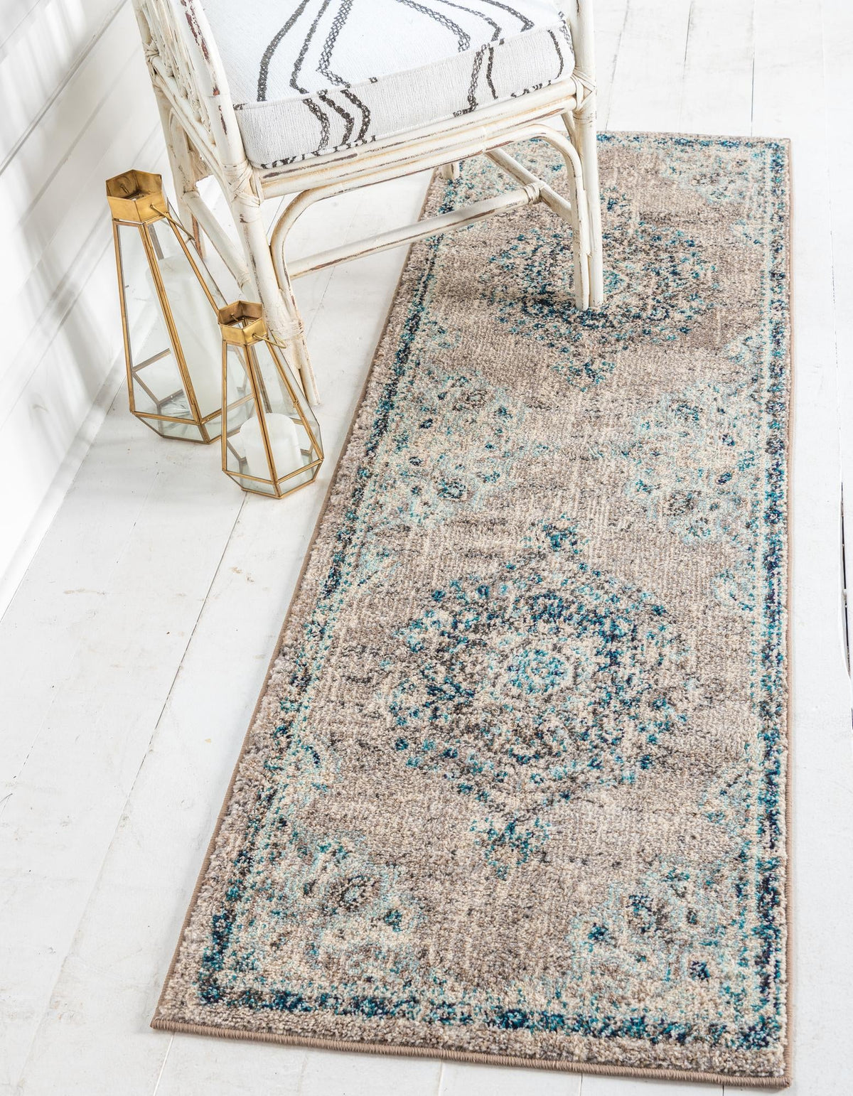 Penrose Alexis Gray & Beige Area Rug | Runner in room
