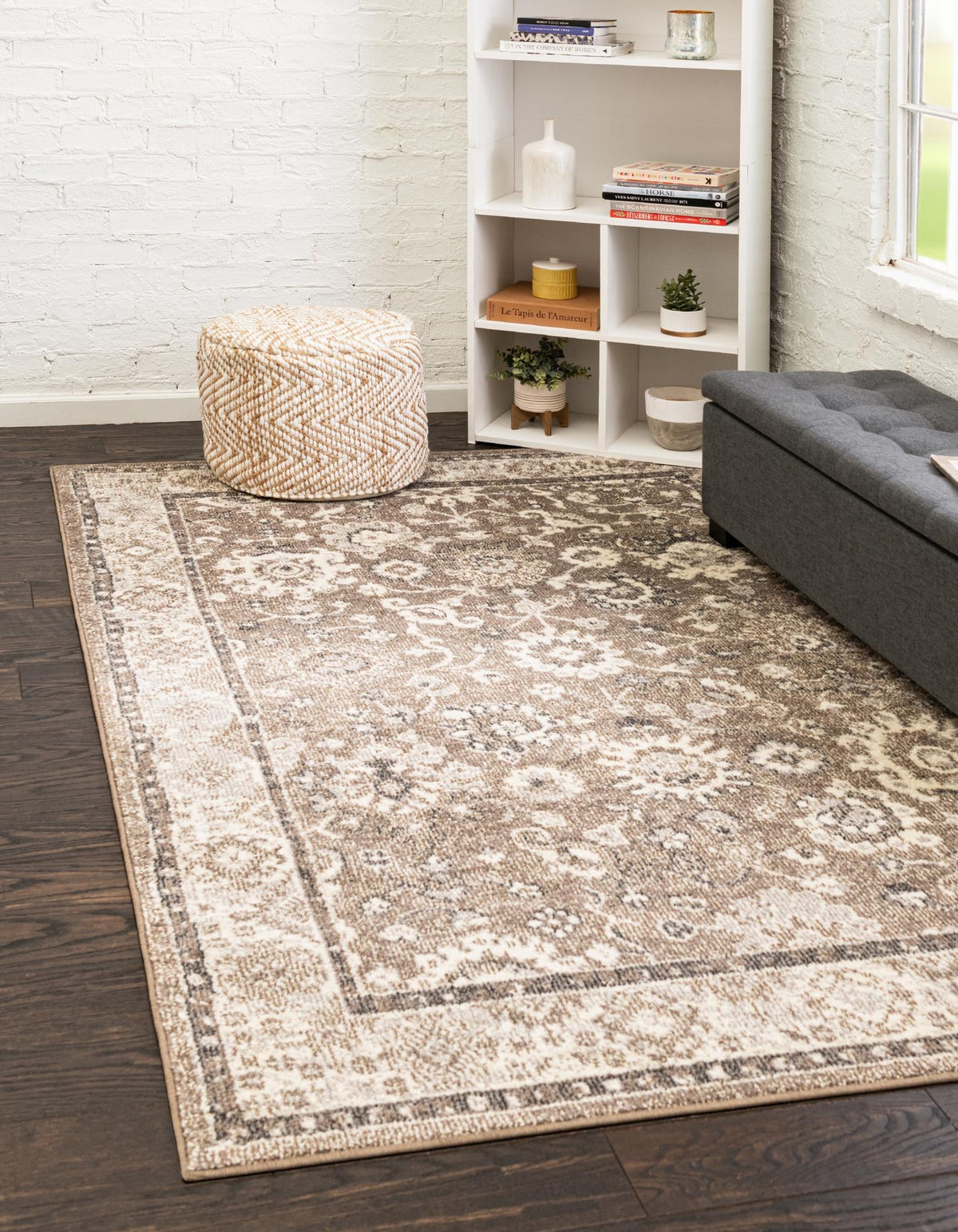 Penrose Krystle beige and brown area rug in a room setting