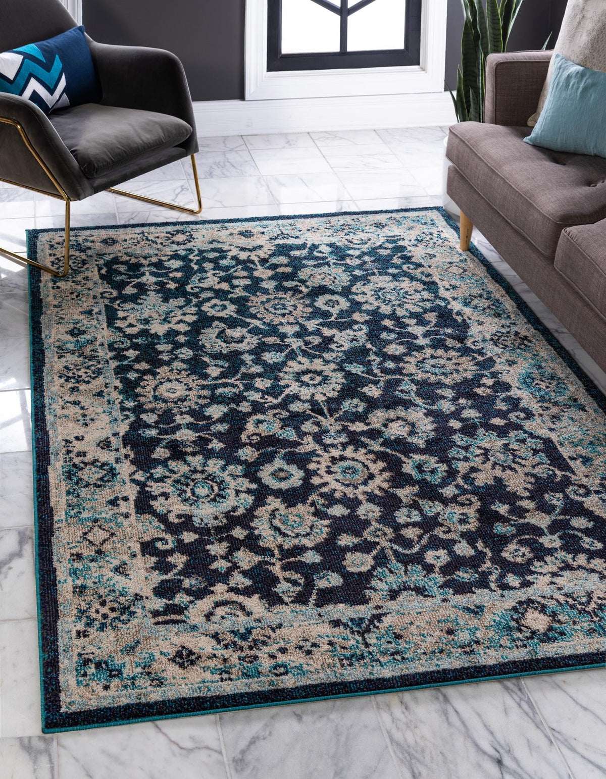 Penrose Krystle Navy Blue/Beige | Matching Rectangle lifestyle