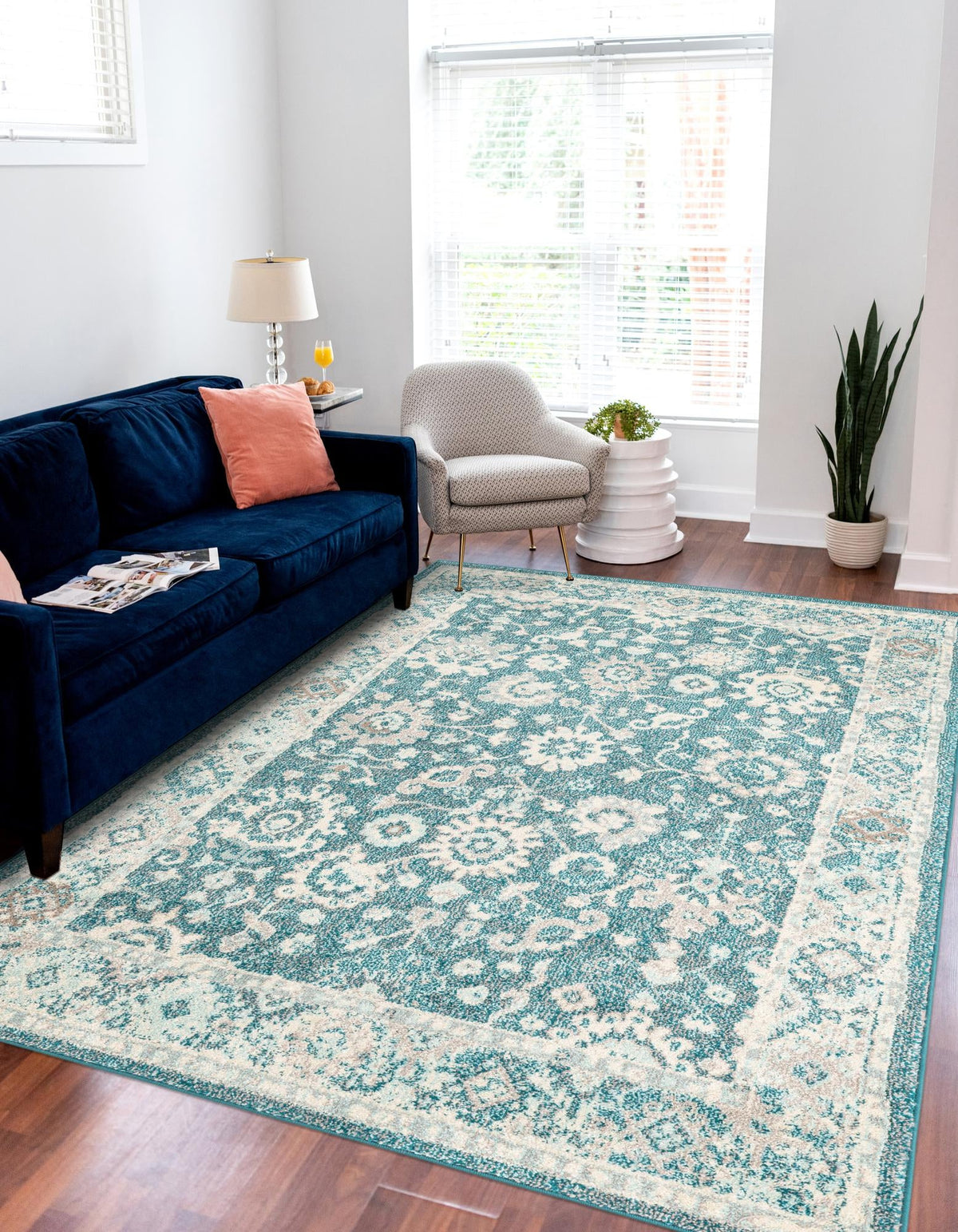 Penrose Krystle Turquoise & Beige Area Rug | Rectangle in room