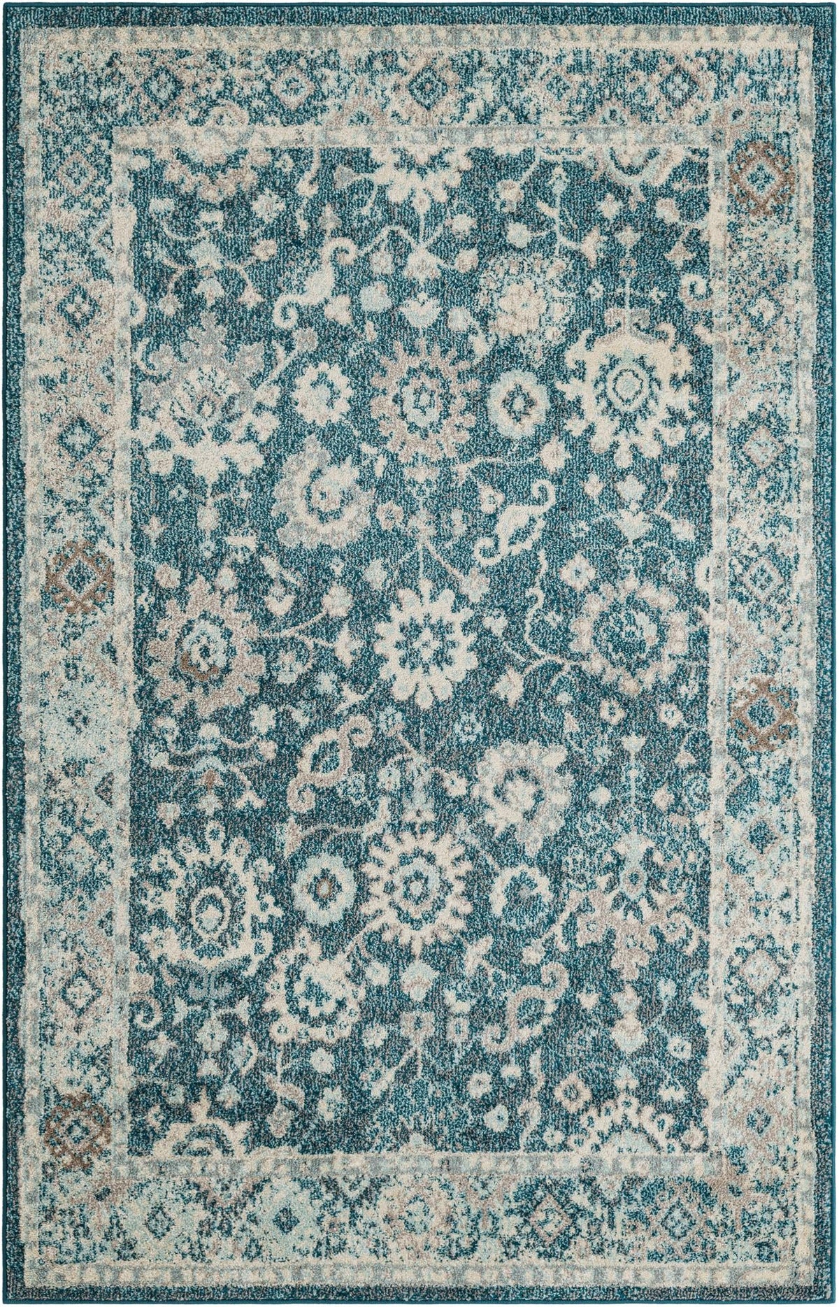 Penrose Krystle Turquoise & Beige Area Rug | Rectangle overhead | SKU 3143476
