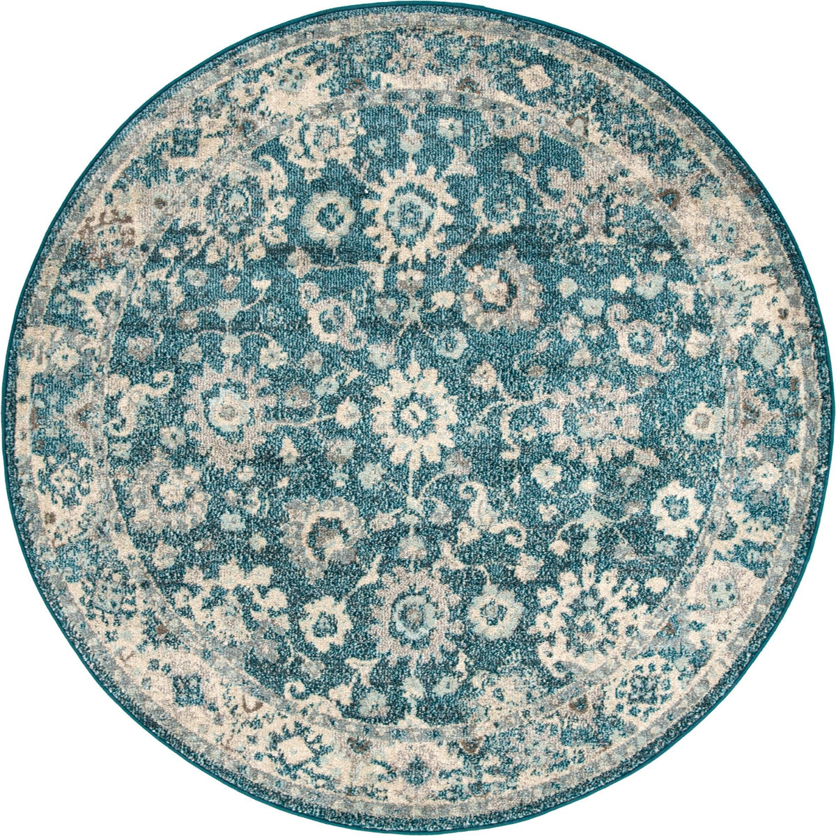 Penrose Krystle Turquoise & Beige Area Rug | Round overhead | SKU 3143480