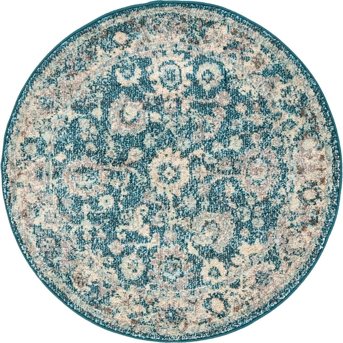 Penrose Krystle Turquoise & Beige Area Rug | Round overhead | SKU 3143481