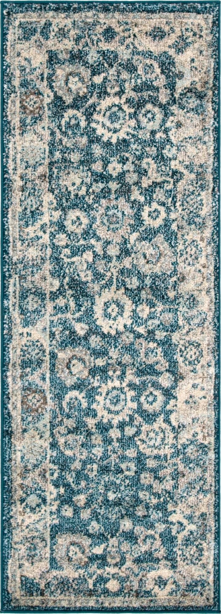 Penrose Krystle Turquoise & Beige Area Rug | Runner overhead | SKU 3143482