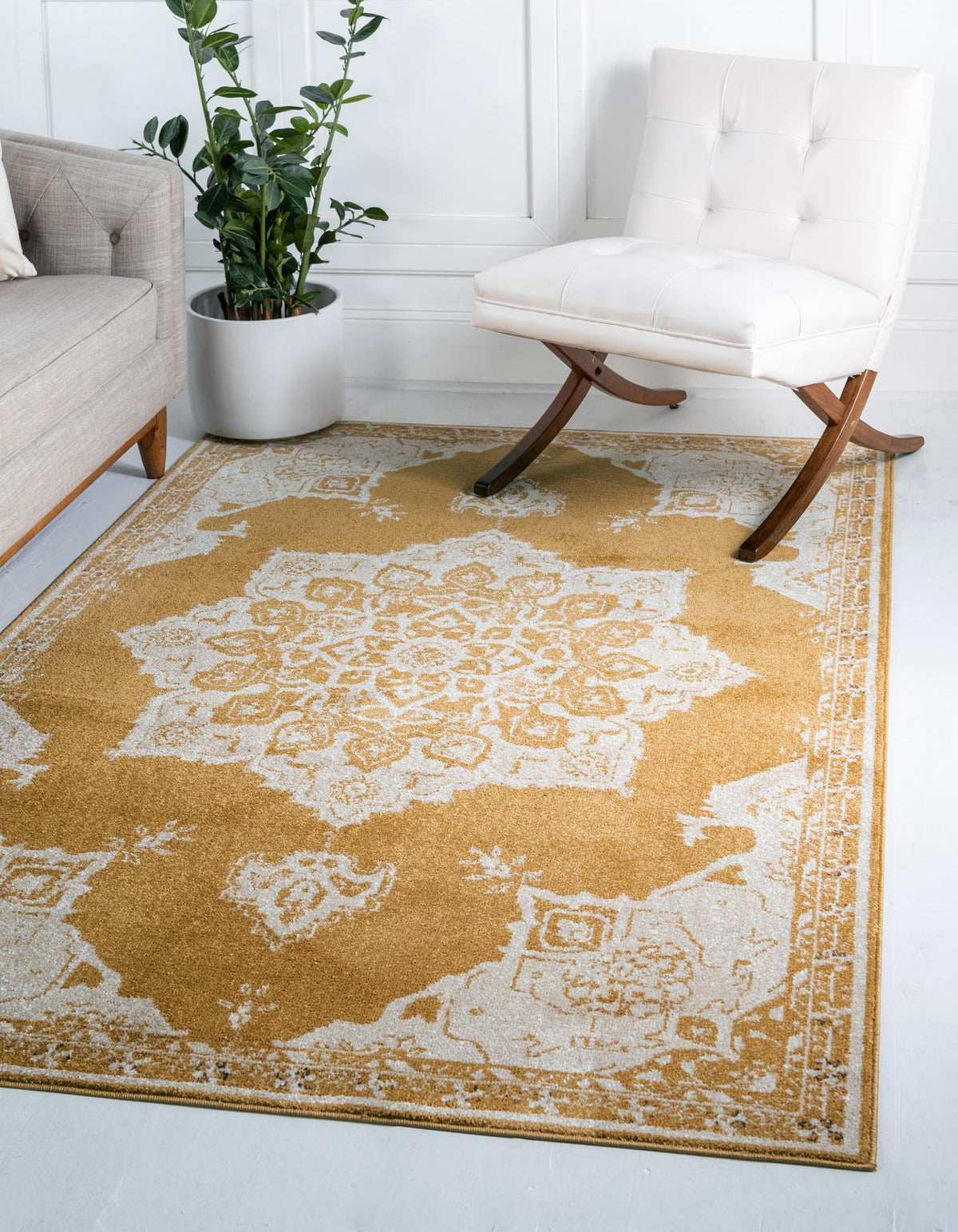 Utopia Helios Yellow & Beige Area Rug | Rectangle in room