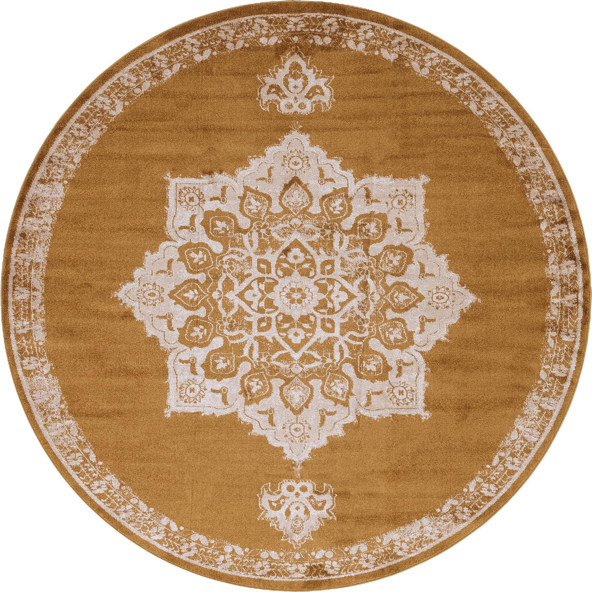 Utopia Helios Yellow & Beige Area Rug | Round overhead | SKU 3146575