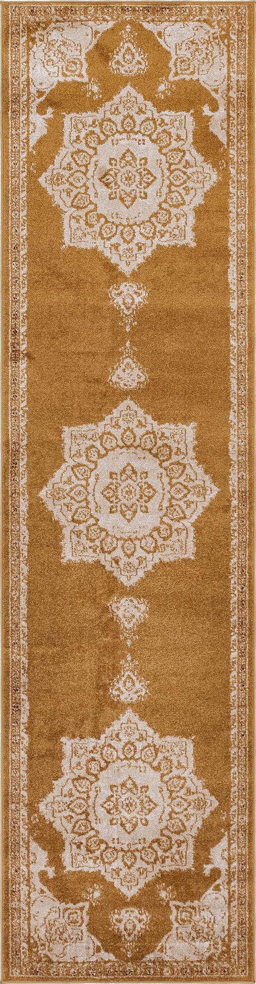 Utopia Helios Yellow & Beige Area Rug | Runner overhead | SKU 3146576