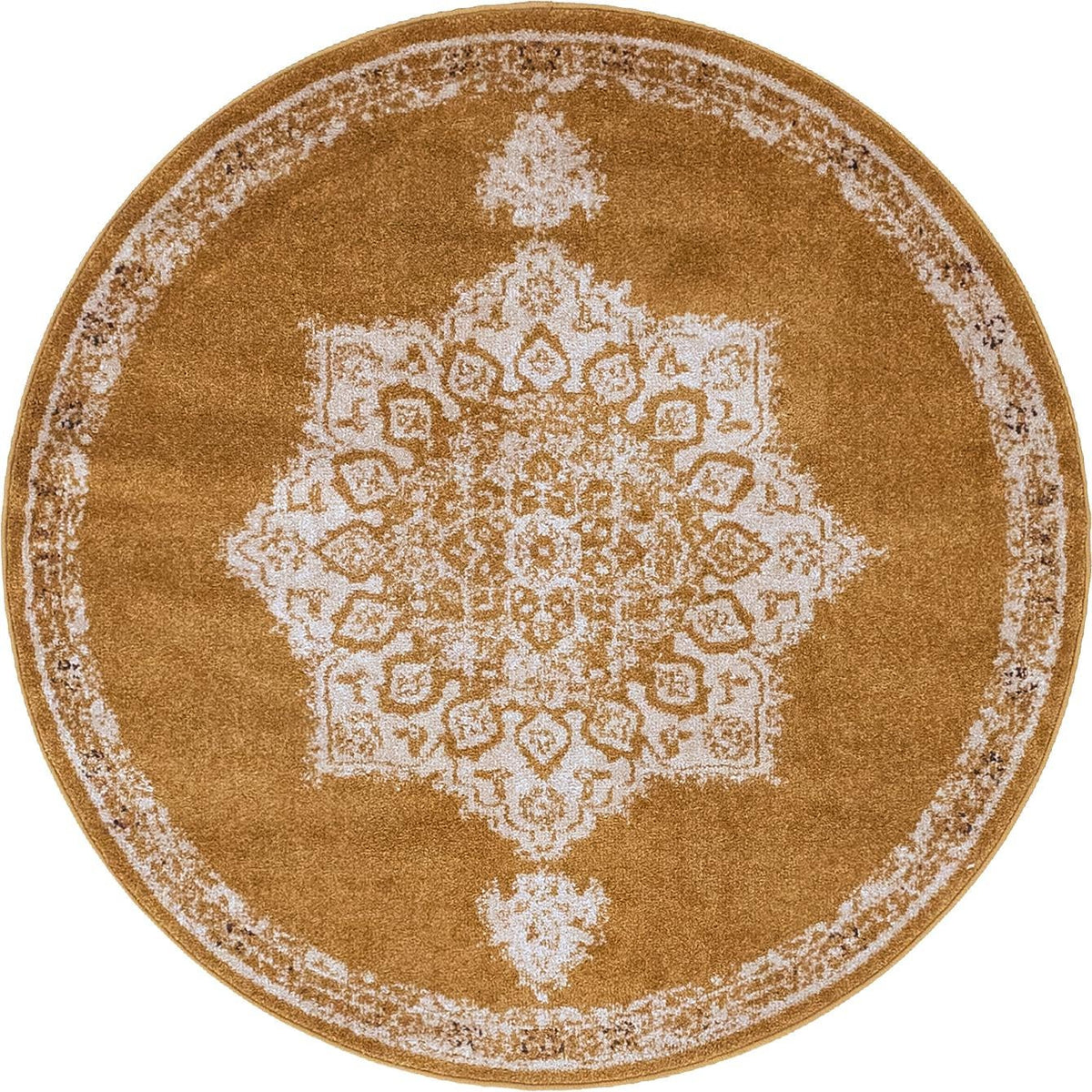 Utopia Helios Yellow & Beige Area Rug | Round overhead | SKU 3146577