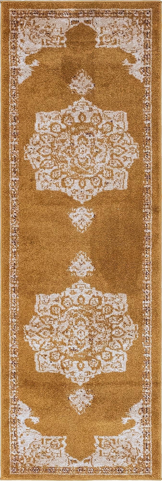 Utopia Helios Yellow & Beige Area Rug | Runner overhead | SKU 3146578