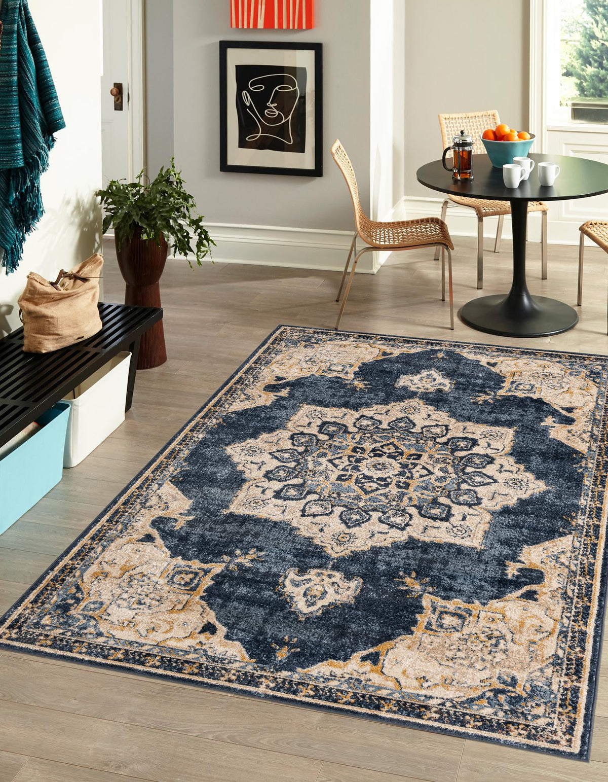 Utopia Helios Navy Blue & Light Blue Area Rug, room setting