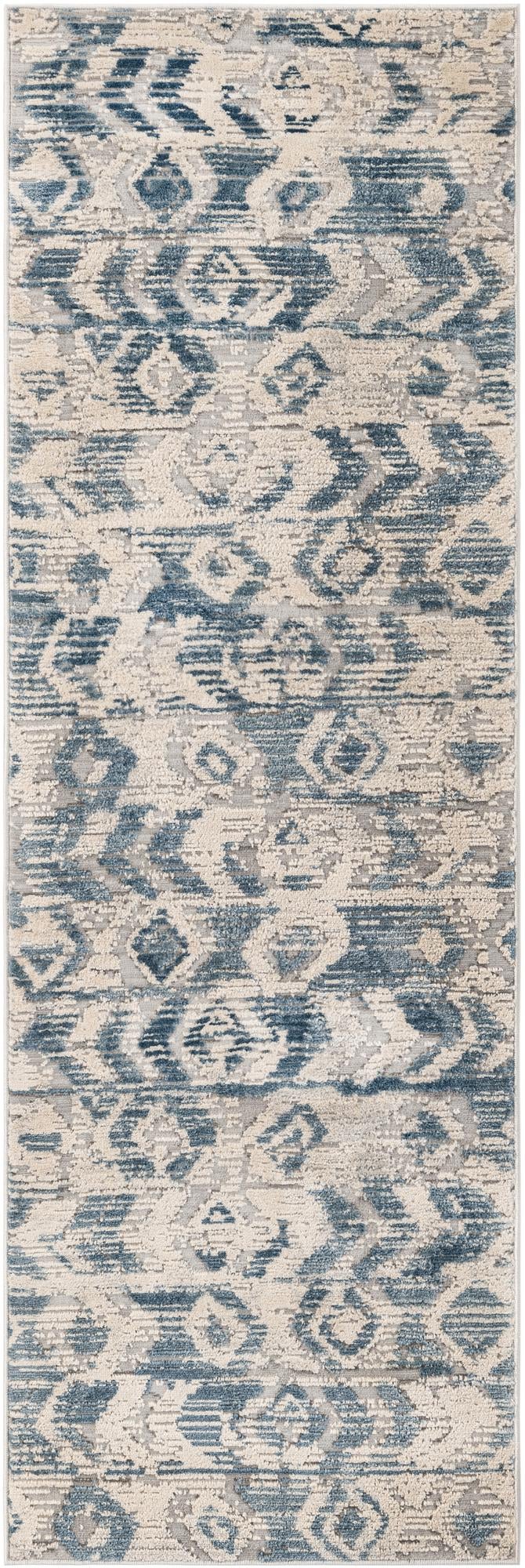 Caspian Lankaran Blue and Gray runner rug overhead view