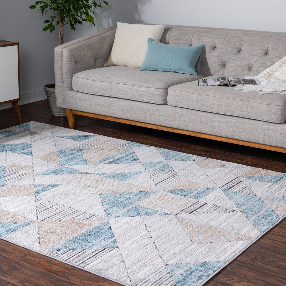 Leipzig Wagner Blue & Beige Area Rug | Rectangle in room