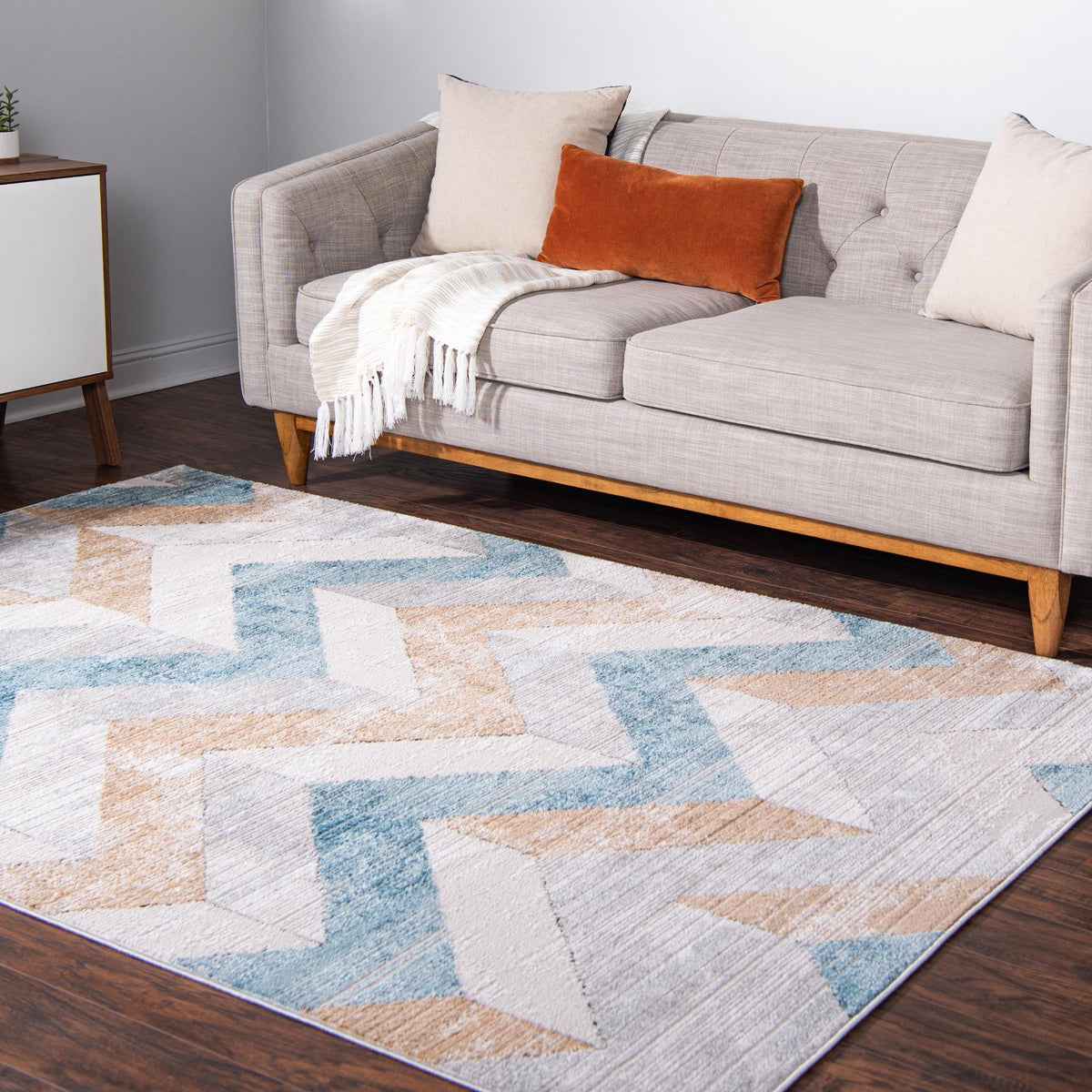 Leipzig Goethe Blue & Ivory Area Rug | Rectangle in room