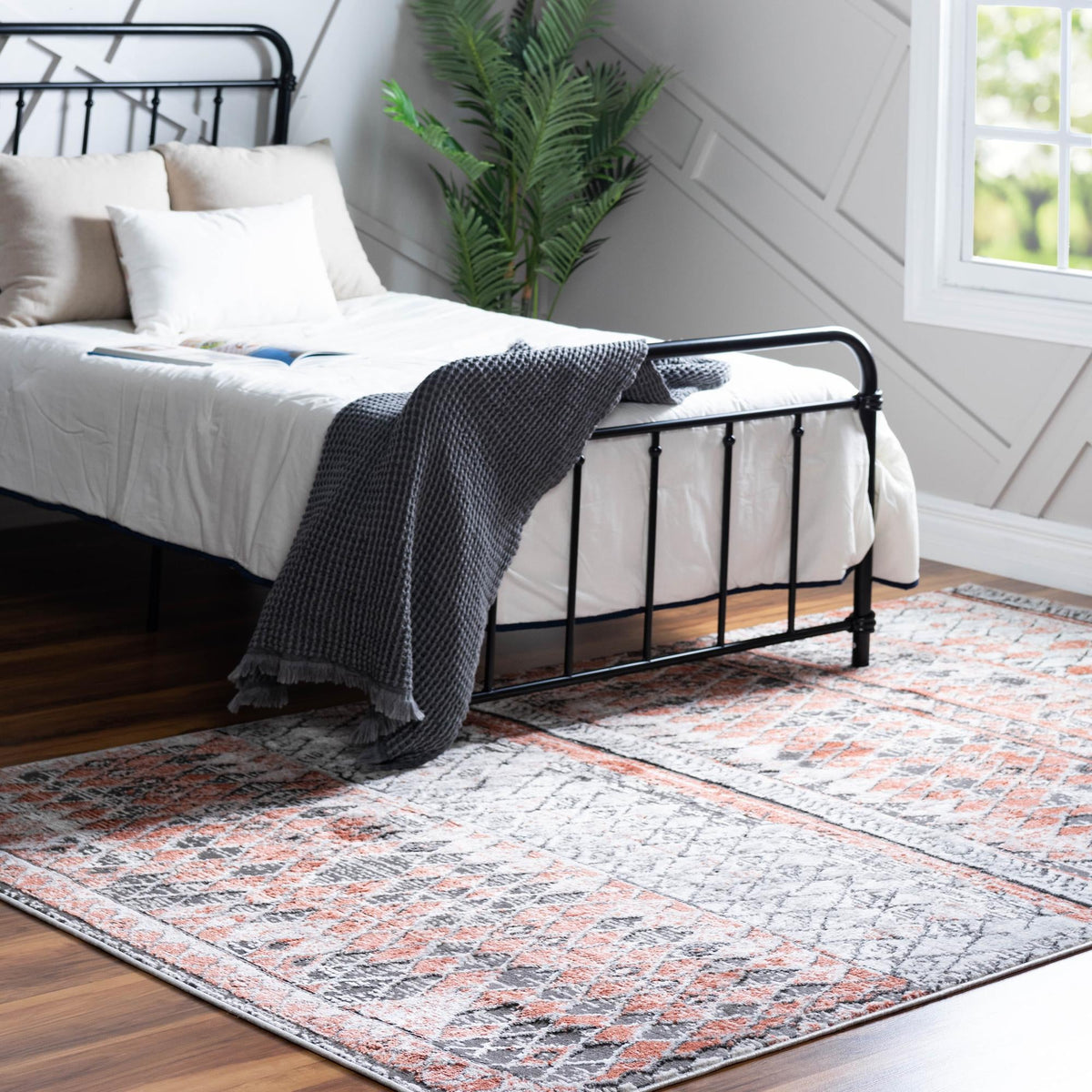 Leipzig Dresden Salmon & Gray Area Rug | same-design same-color lifestyle (shape may vary)