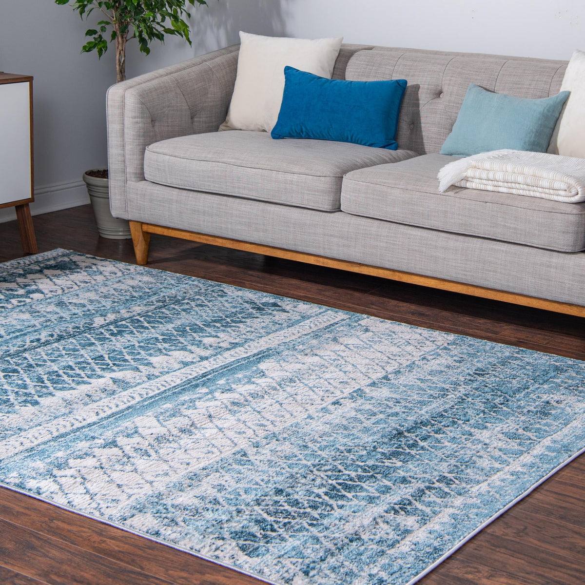 Leipzig Dresden Blue & Gray Area Rug | Rectangle in room
