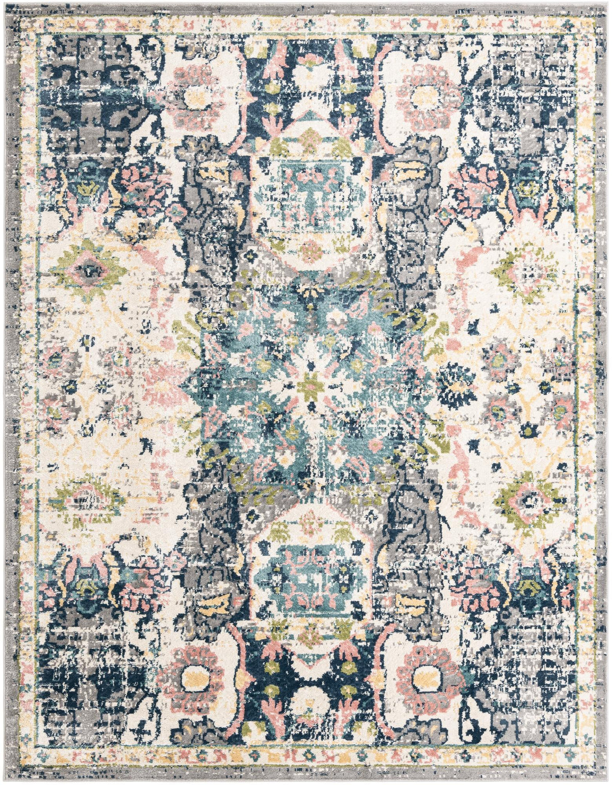 Sumter Aiken Ivory & Blue Area Rug | Rectangle overhead | SKU 3150107