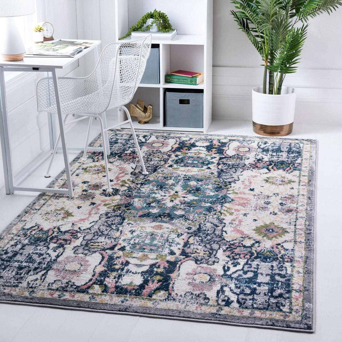 Sumter Aiken Ivory & Blue Area Rug | Rectangle in room