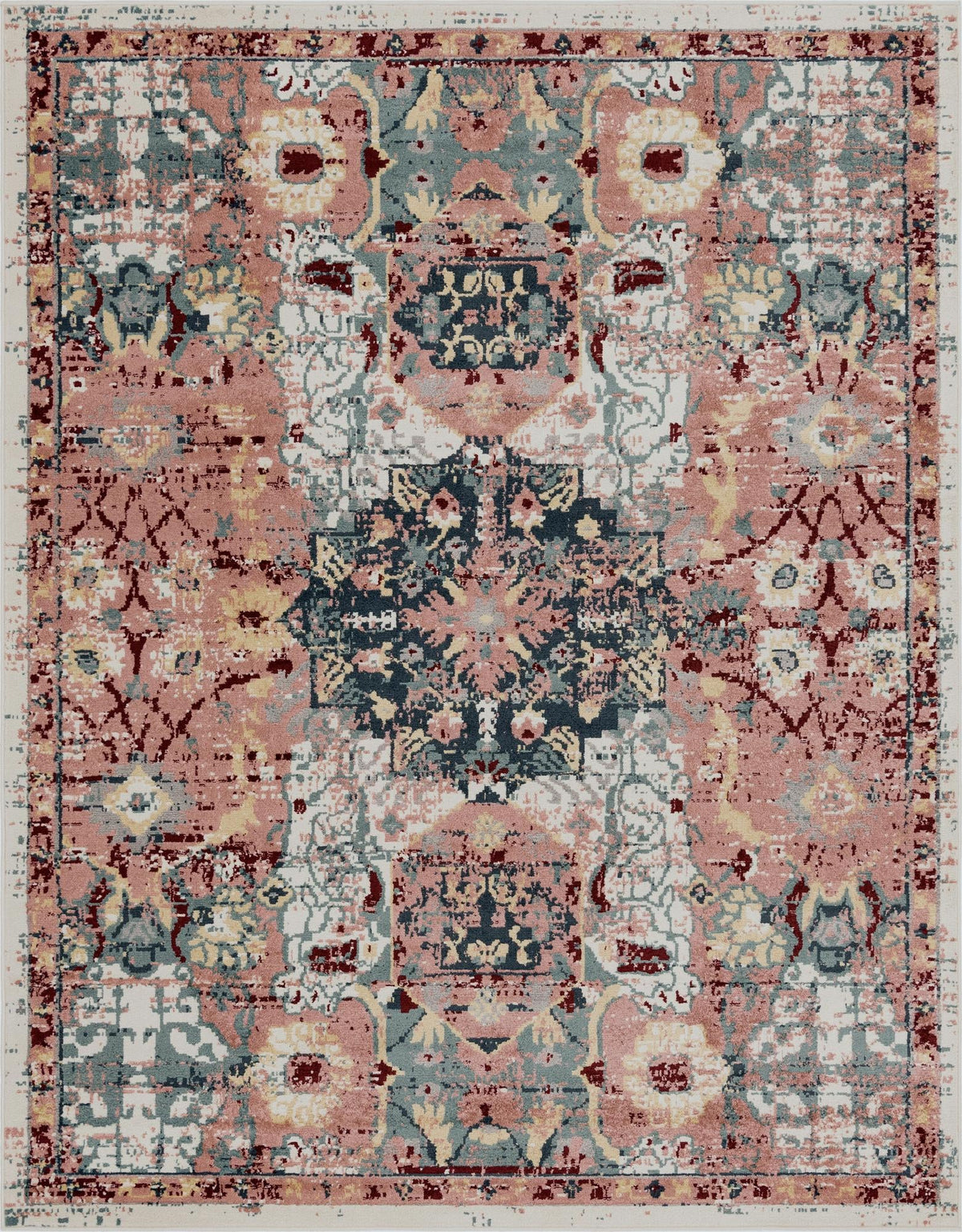 Sumter Aiken Pink & Navy Blue Area Rug, overhead view