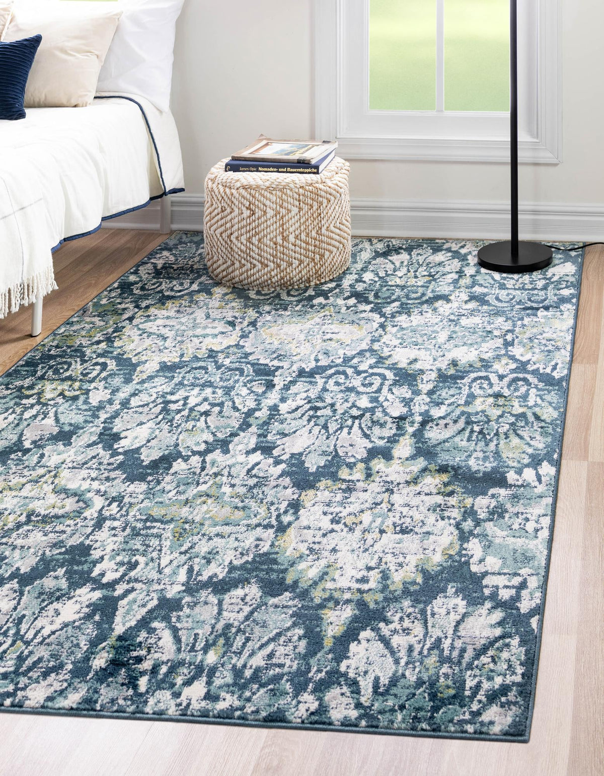 Sumter Brewton Navy Blue & Blue Area Rug | Rectangle in room