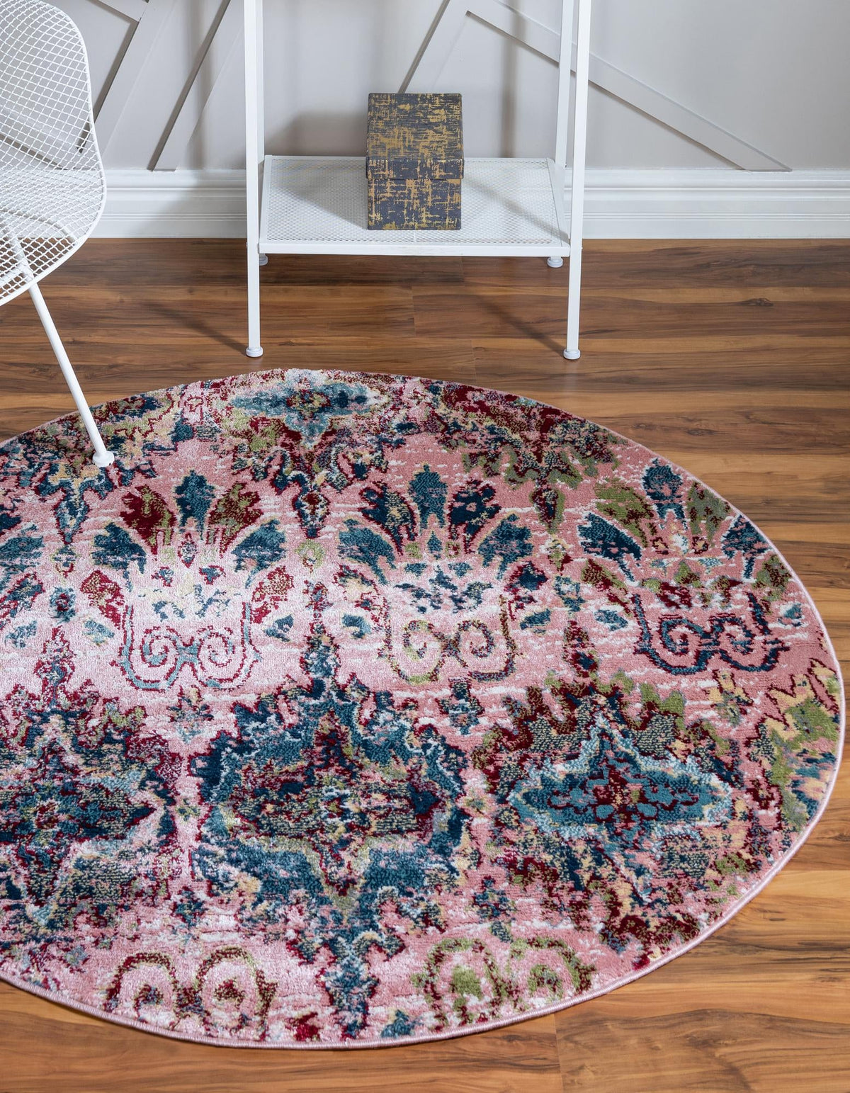 Sumter Brewton Pink & Blue Area Rug | Round in room