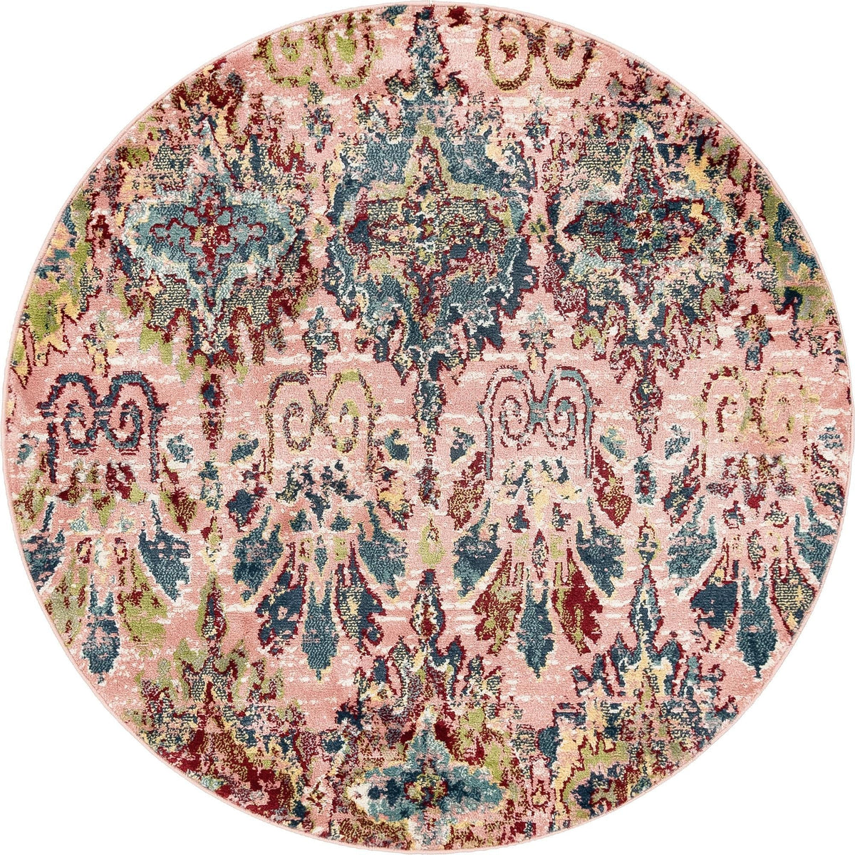 Sumter Brewton Pink & Blue Area Rug | Round overhead | SKU 3150144