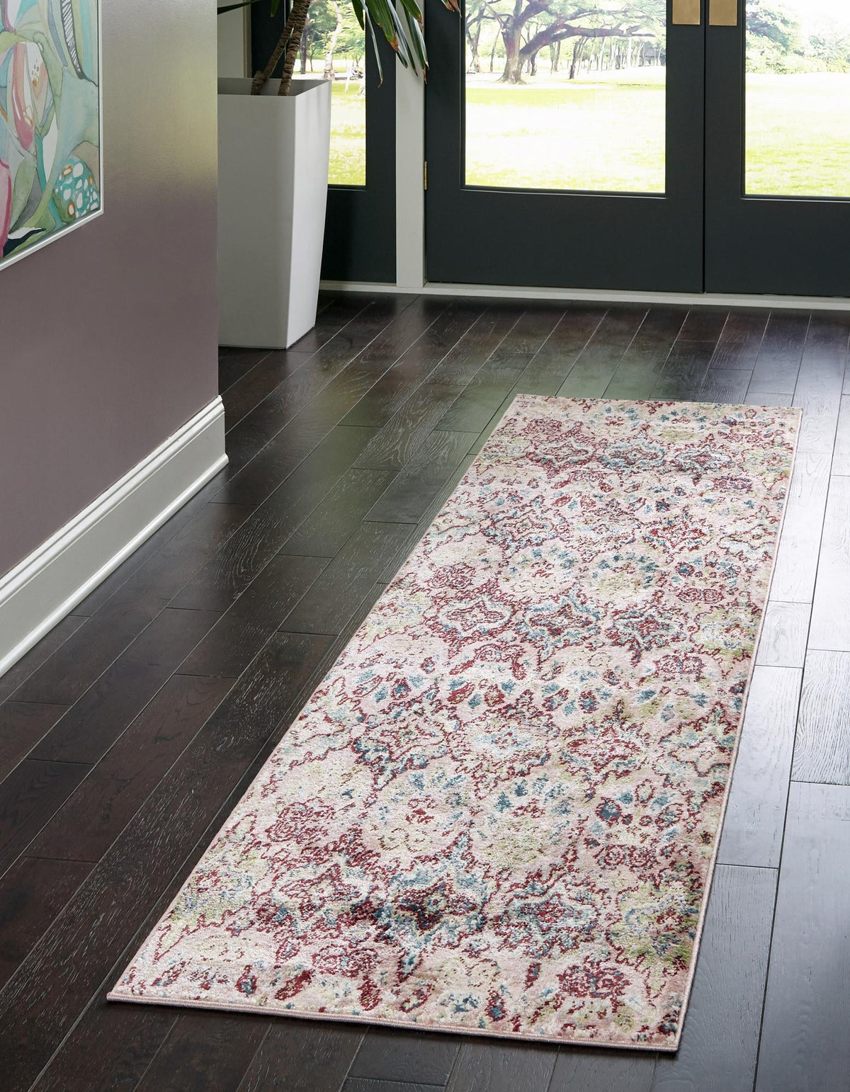 Sumter Brewton Pink & Blue Area Rug | Runner in room