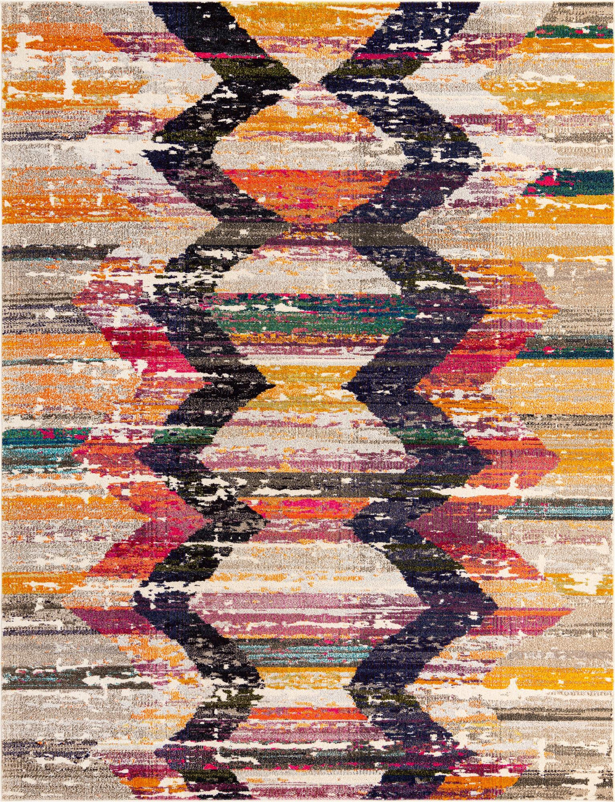 Vivid Surat Multi & Black Area Rug | Rectangle overhead | SKU 3165092
