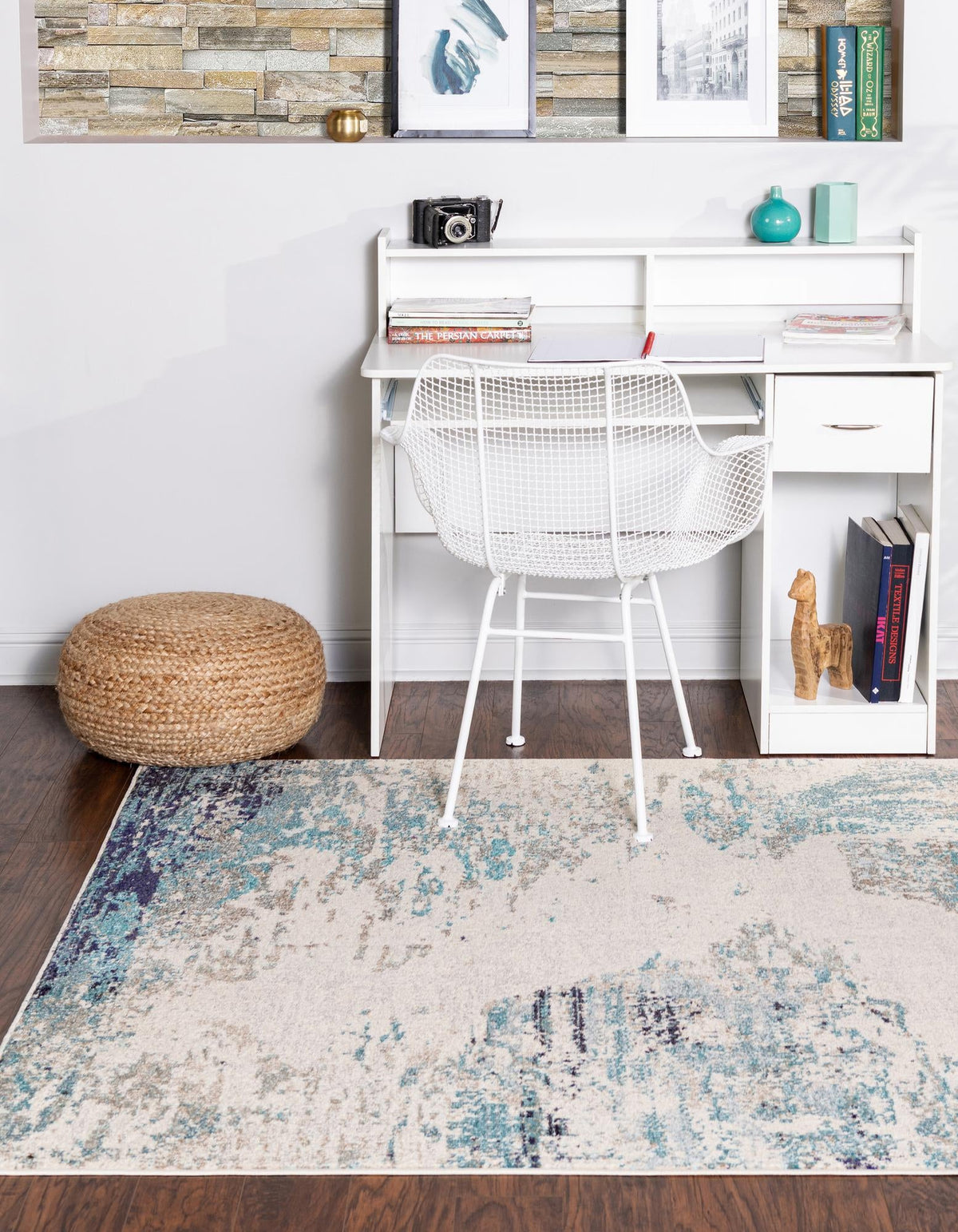 Vivid Mumbai Blue & Ivory Area Rug | Rectangle in room
