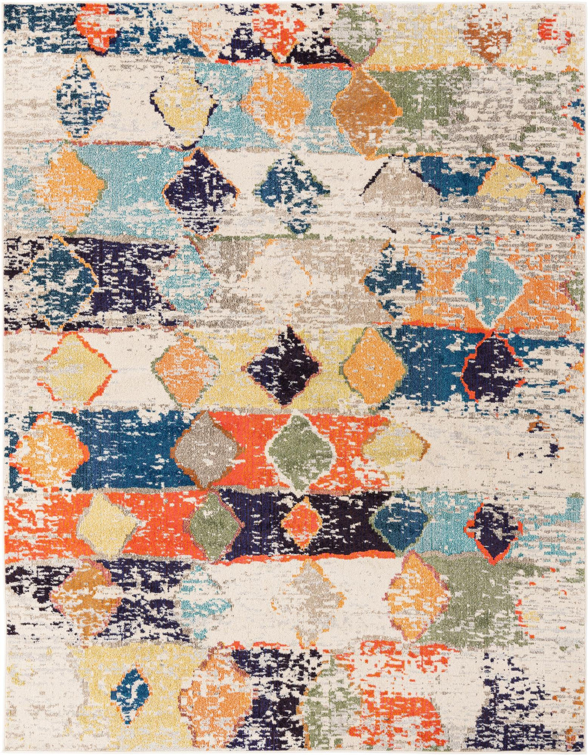 Vivid Chennai Ivory & Blue Area Rug, overhead view