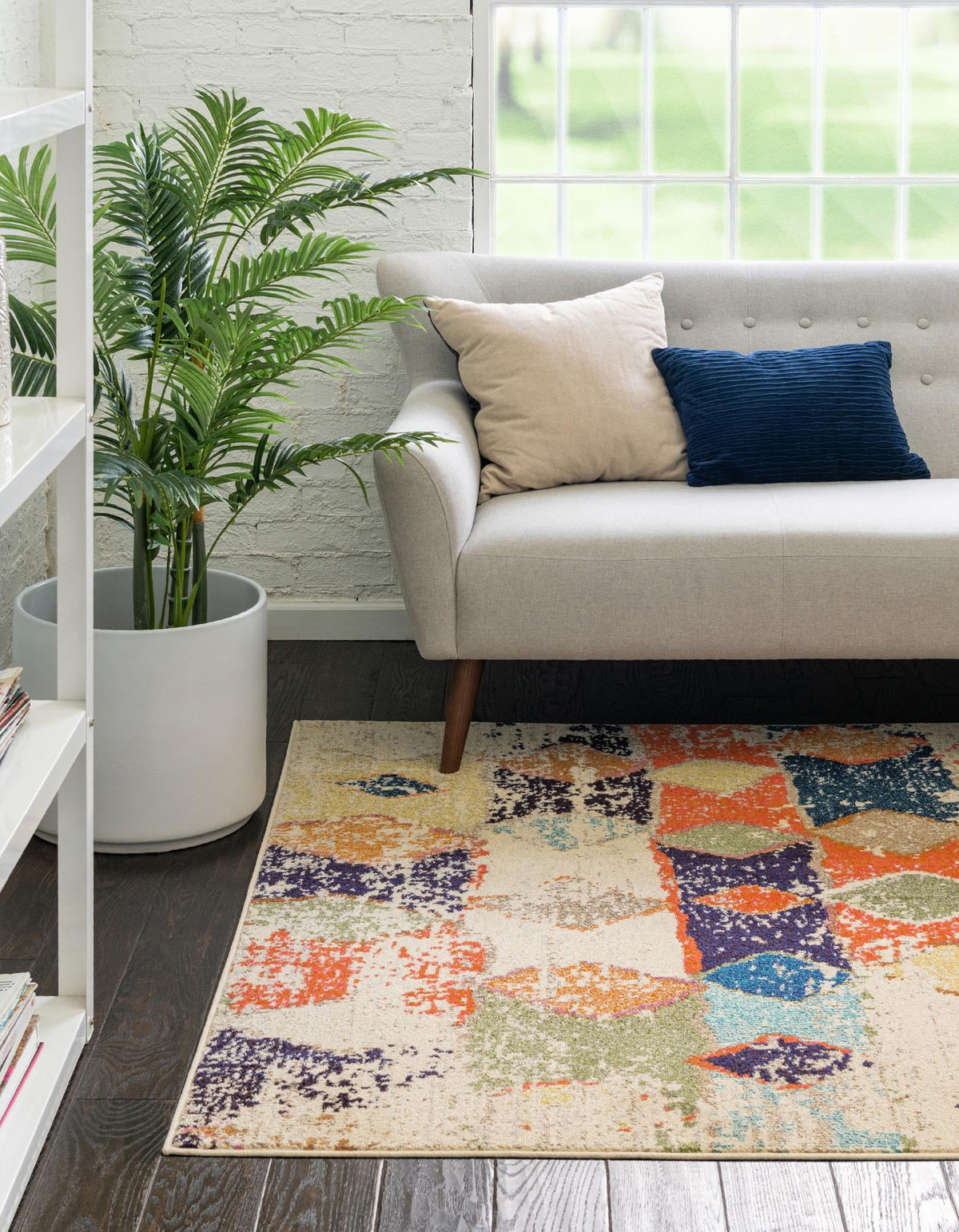 Vivid Chennai Ivory & Blue Area Rug, room setting