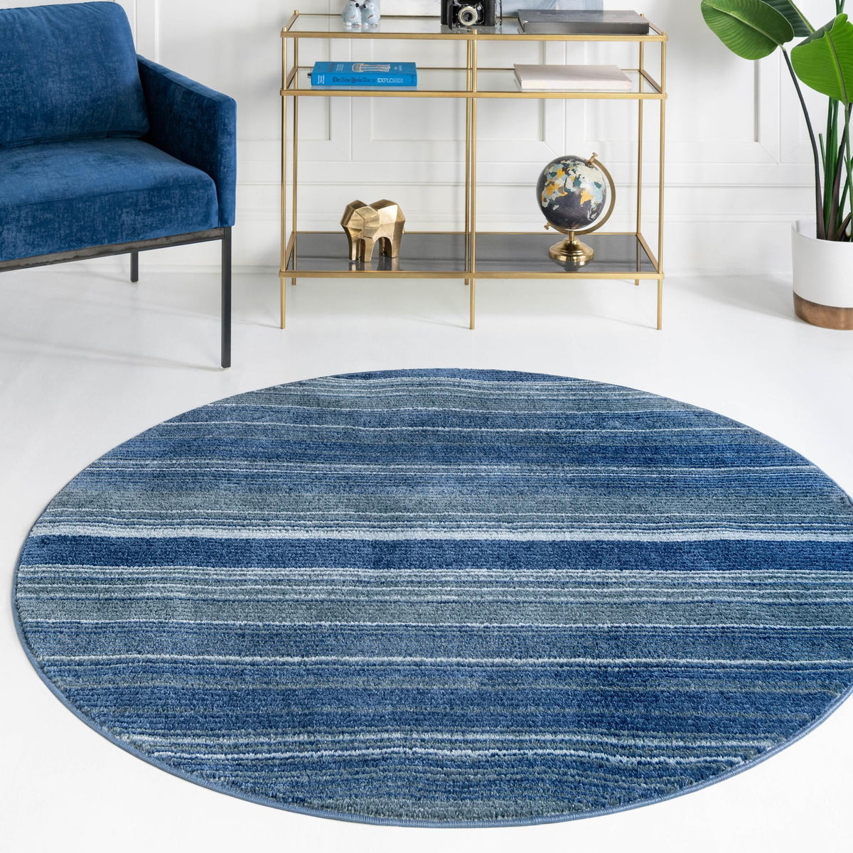 Gemstone Topaz Blue & Navy Blue Area Rug | Round in room
