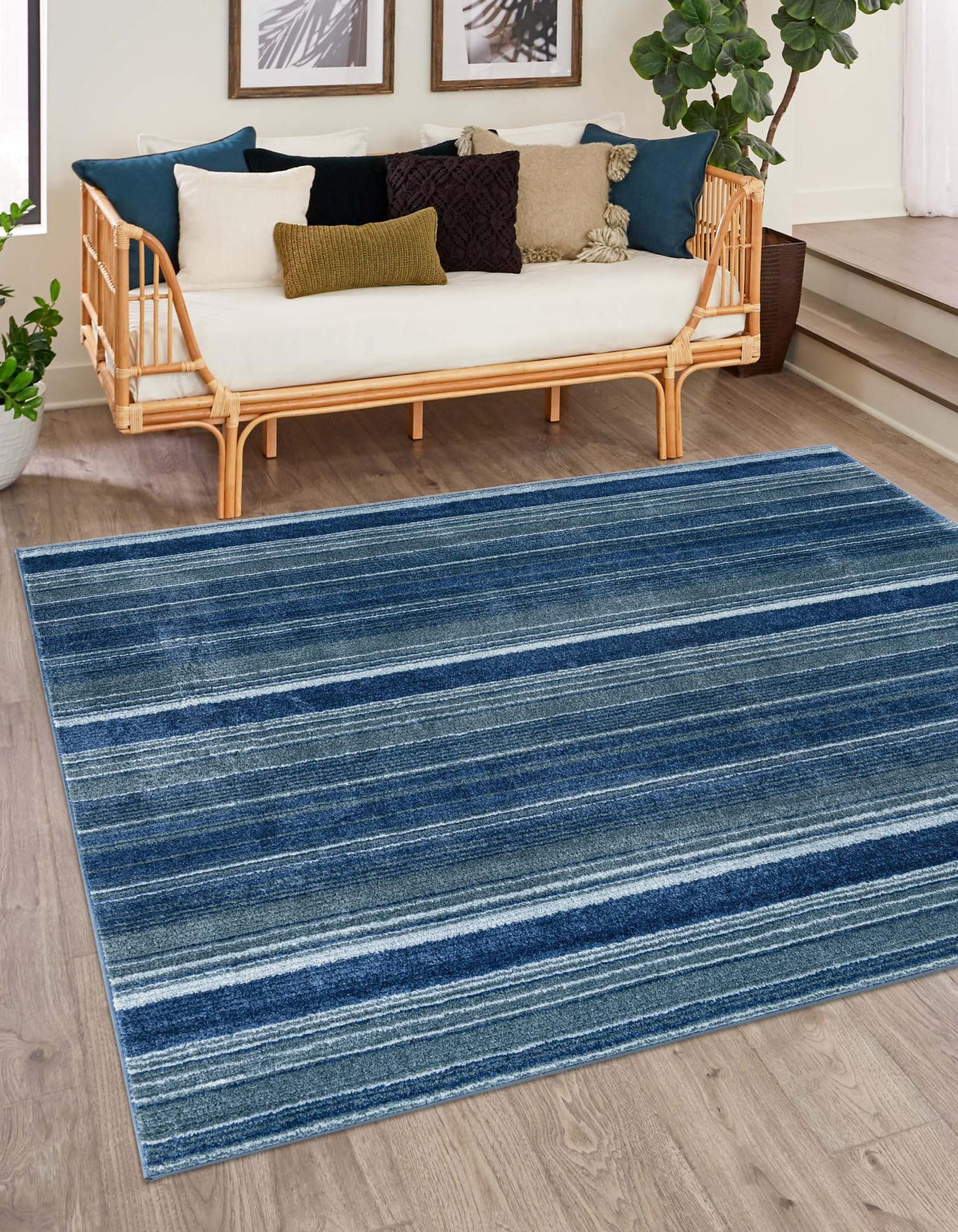 Gemstone Topaz Blue & Navy Blue Area Rug | Square in room | SKU 3166896