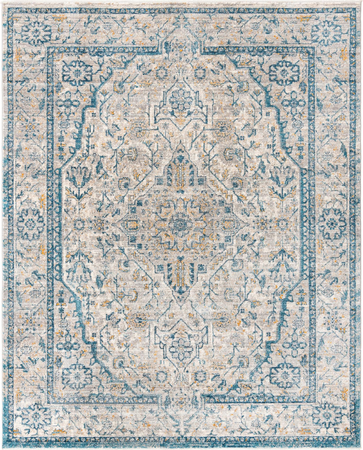 Lola Traditional Light Gray & Cream Area Rug, overhead view