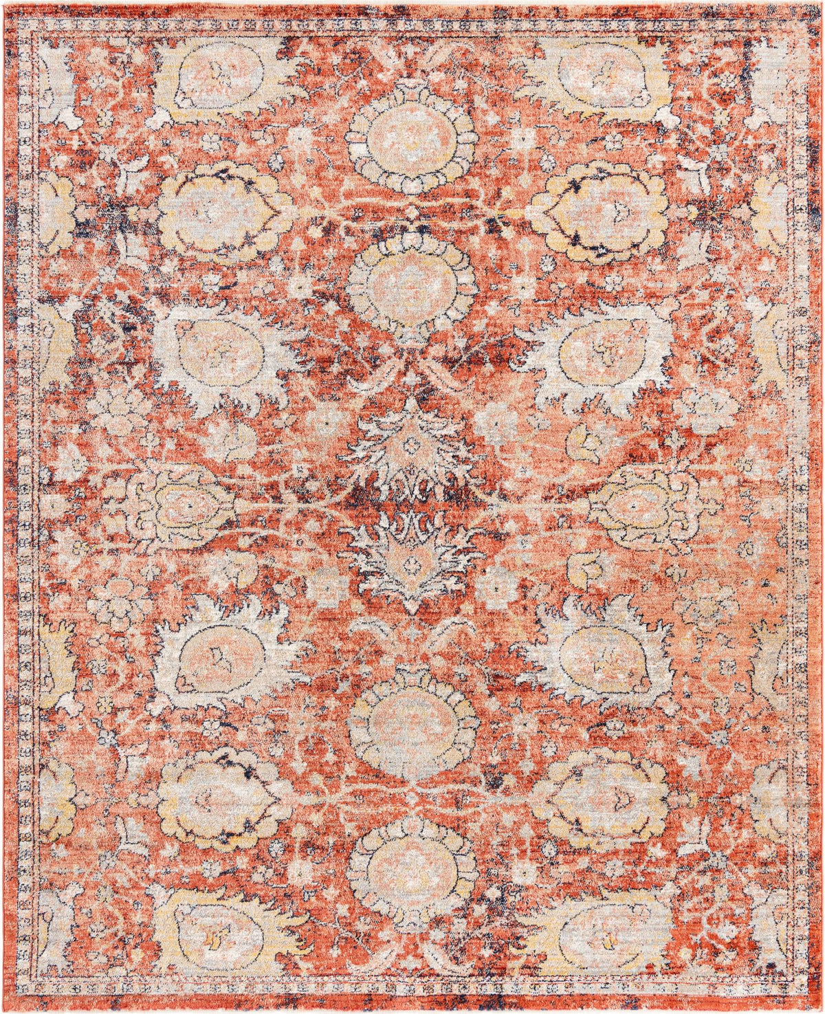 Lola Classic Brick Red & Beige Area Rug, overhead view