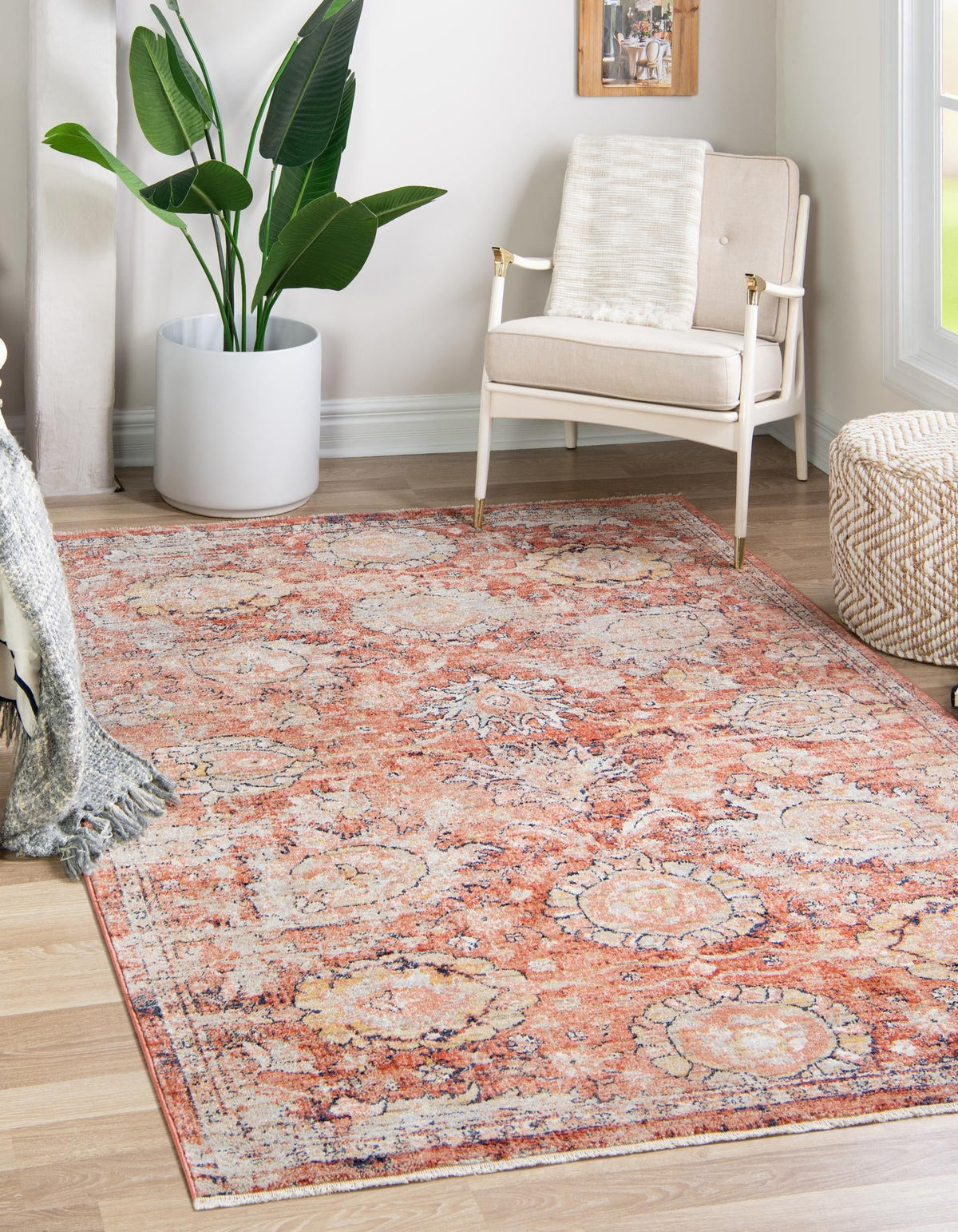 Lola Classic Brick Red & Beige Area Rug, room setting
