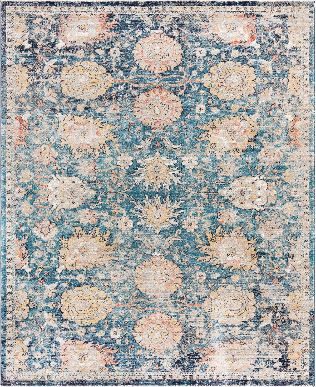 Lola Classic Blue & Beige Area Rug, overhead view