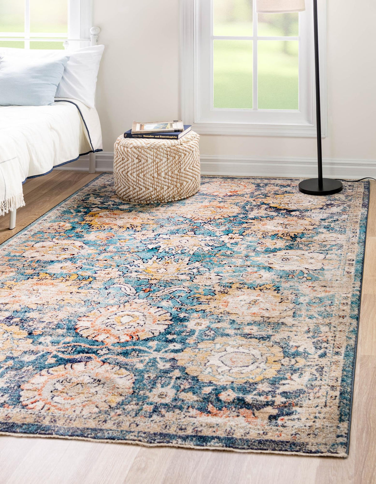 Lola Classic Blue & Beige Area Rug, room setting