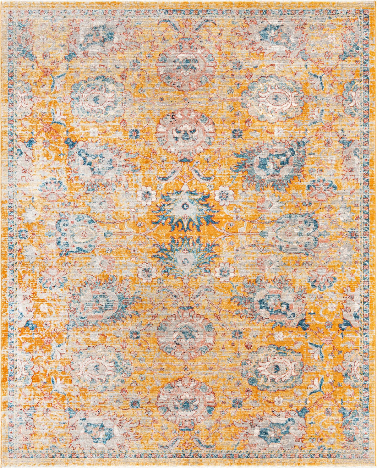 Lola Classic Yellow & Light Blue Area Rug, overhead view