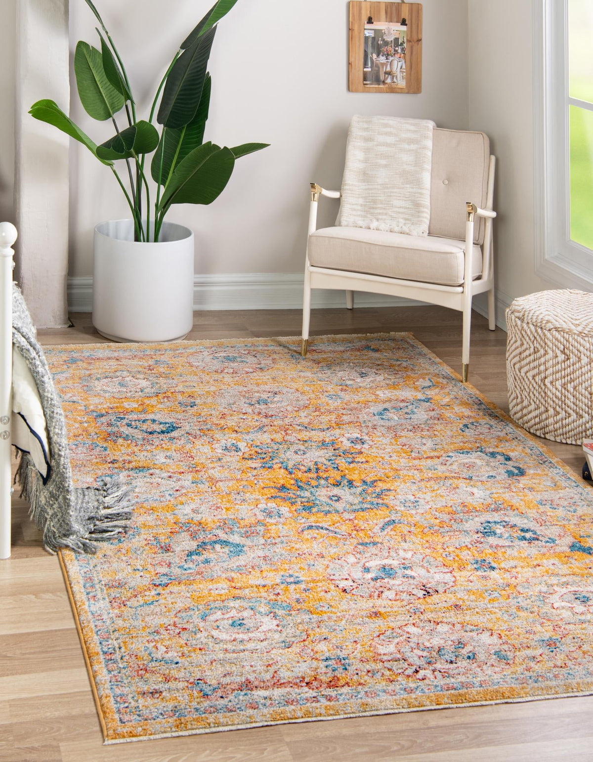 Lola Classic Yellow & Light Blue Area Rug, room setting