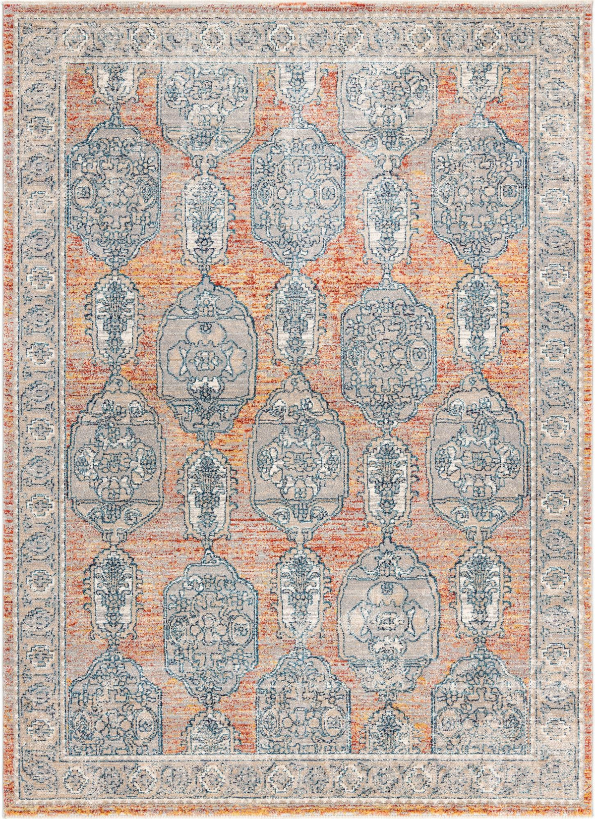 Lola Bold Brick Red & Cream Area Rug, overhead view