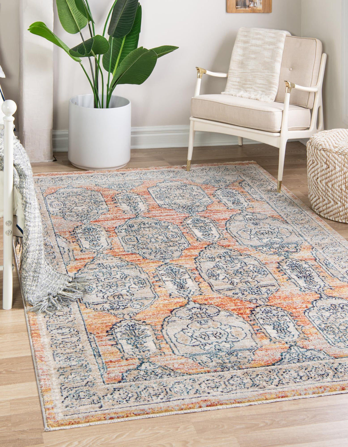 Lola Bold Brick Red & Cream Area Rug, room setting