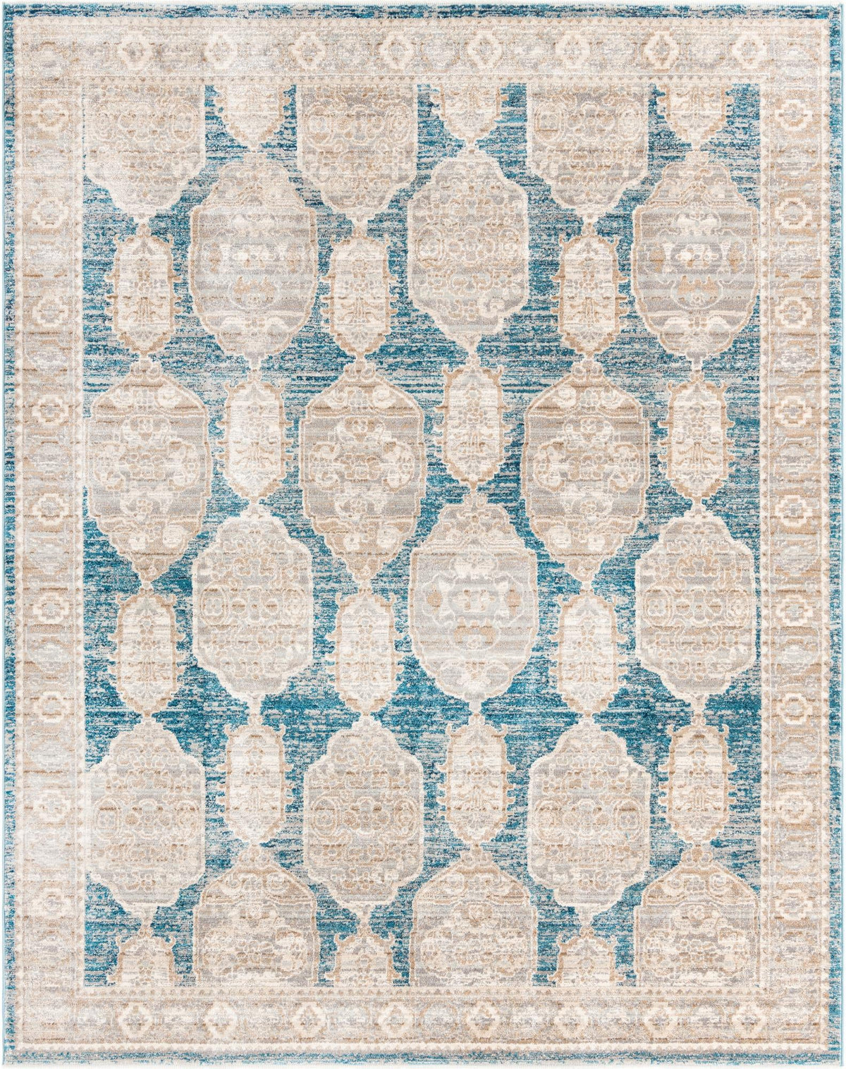Lola Bold Blue & Cream Area Rug, overhead view